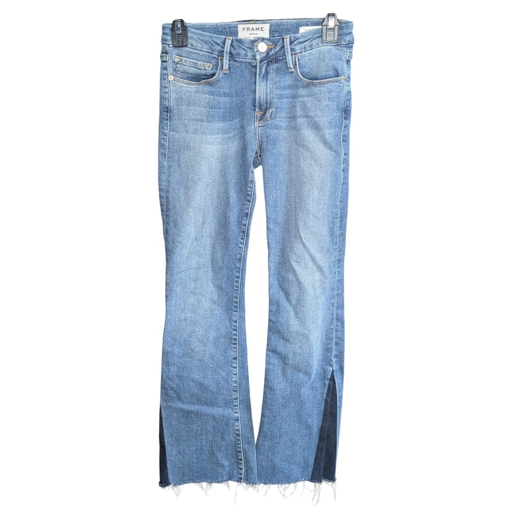 FRAME Le Crop Mini Boot Jeans Austin Wash Size 24 Frayed Hem